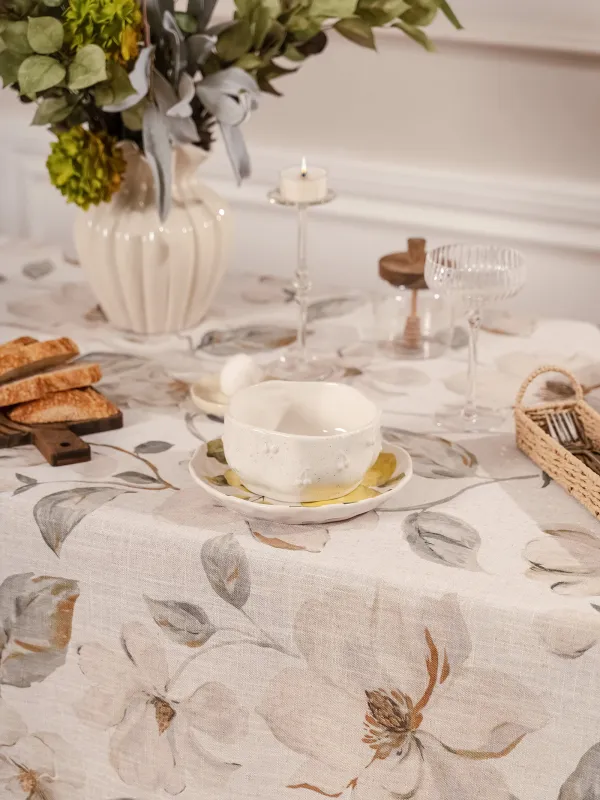 Дастархан, 160х160 см, полиэстер/зығыр, сүт түстес сары, Гүлдер, Flowery flax, image-7