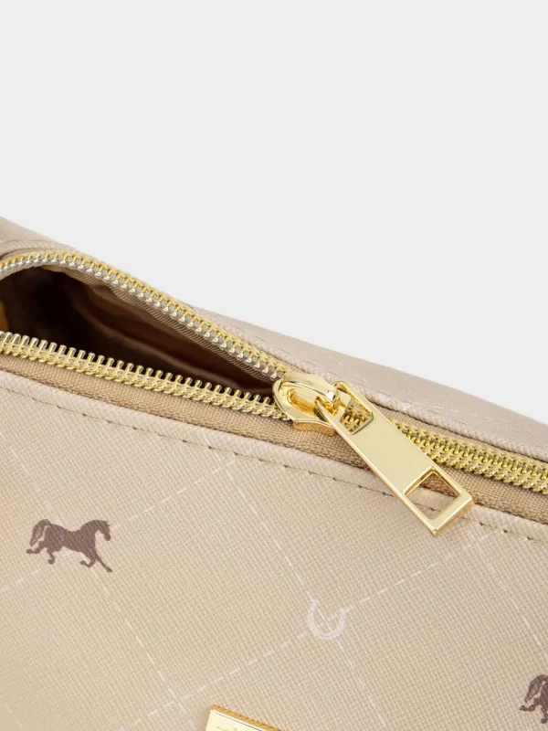 Косметичка, 19х14 см, полиуретан, бежевая, Лошади, Beauty horse, image-3
