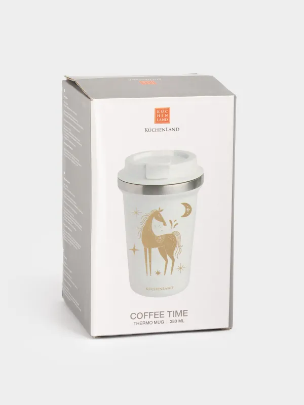Термокружка, 380 мл, сталь/пластик, белая, Лошадь, Coffee time, image-6