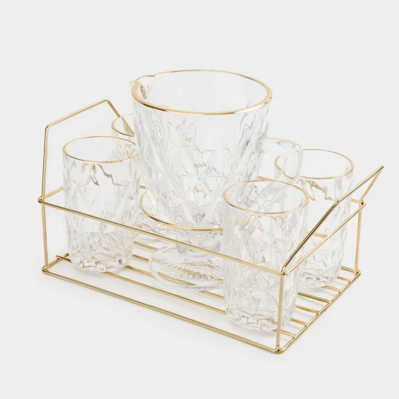 Сусын жинағы, 4 парсы, 5 пр, стендте, Шыны Р / металл, алтын, Rhomb gold, image-3