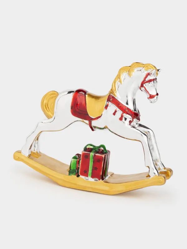 Мүсінше, 10 см, полирезин, ақ және алтын, Тербелетін ат, Horse white, image-2