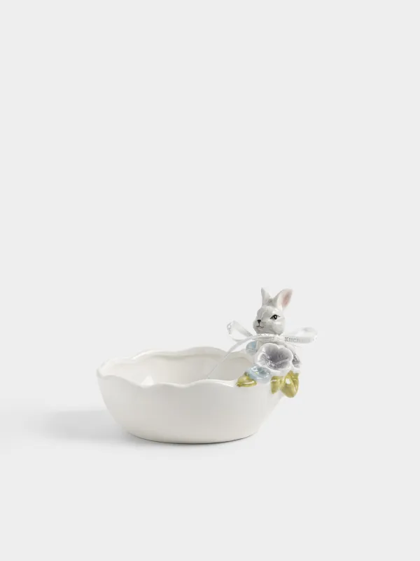 Кесе, 13х5 см, 300 мл, керамика, сүт түстес, Гүлдері бар қоян, Easter, image-0