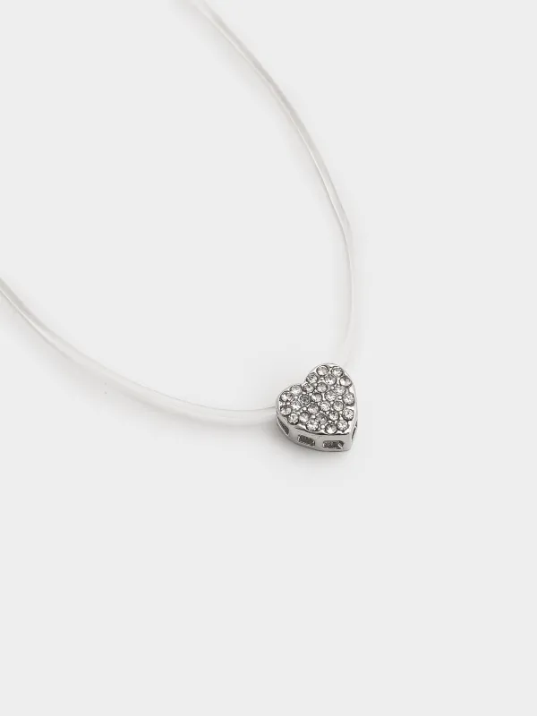 Цепочка, 40 см, с подвеской, металл/стразы, серебристая, Сердце, Jewelry heart, image-1