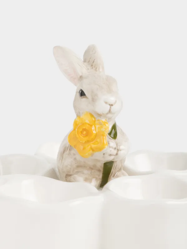 Пасха ыдысы, 14х11 см, 5 бөлім, керамика, сүт түстес, Гүлі бар қоян, Rabbit in narcis, image-3