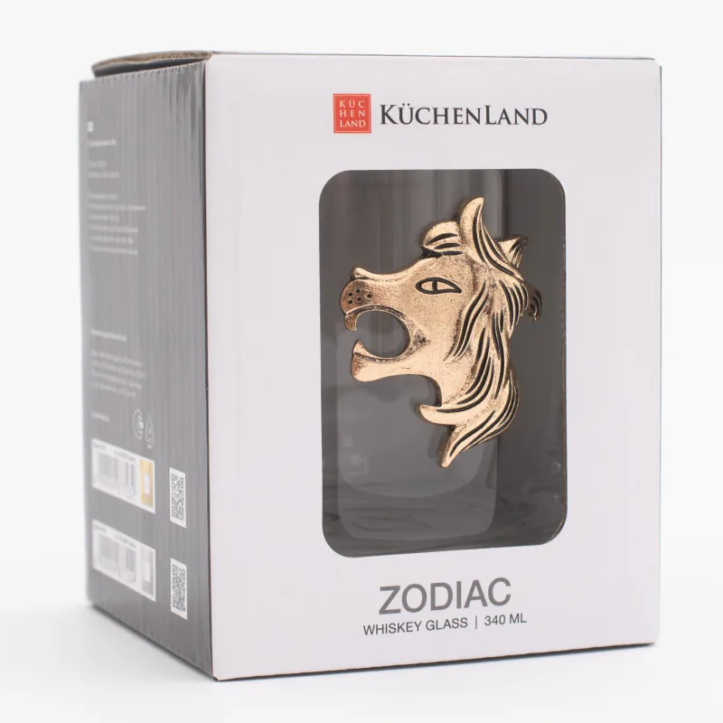 Виски стақаны, 10 см, 340 мл, шыны/металл, алтын, Арыстан, Zodiac, image-5