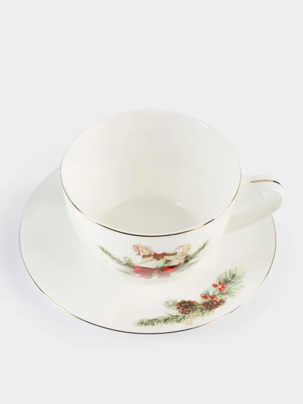 Шай жұбы, таңғы асқа арналған, 1 адам, 2 зат, 480 мл, фарфор F, Жылқы, Christmas miracle classic, image-2