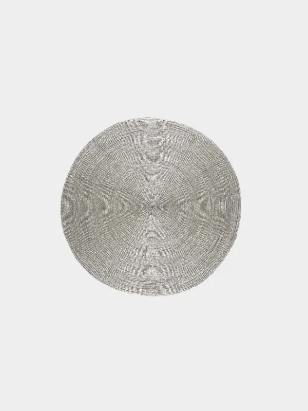 Салфетка под приборы, 36 см, бисер, круглая, светло-серебристая, Shiny beads, image-0