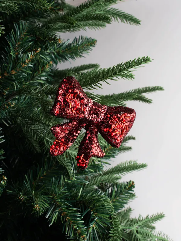 Сәндік әшекей, 10 см, қыстырғышта, пенопласт, қызыл, Пайеткалары бар бантик, Figure sparkle, image-5