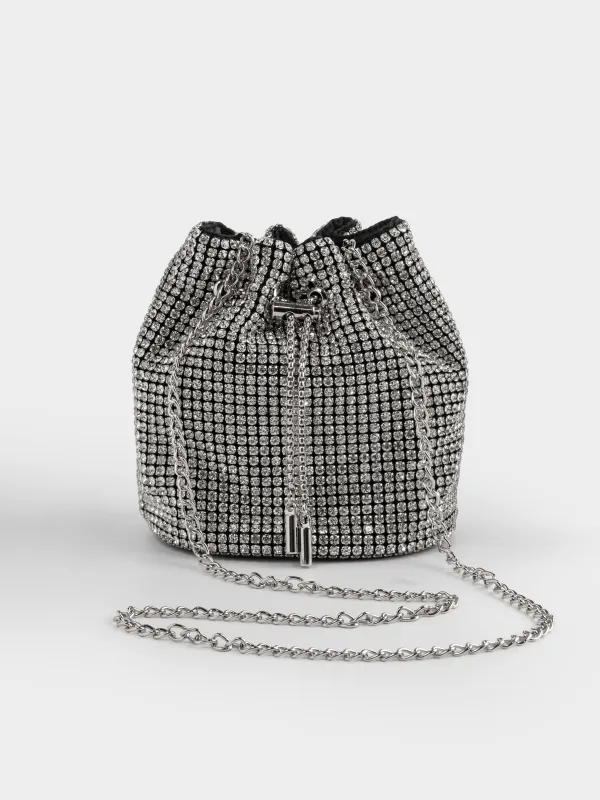 Сумка женская, 15х16 см, с ремешком-цепочкой, полиэстер/стразы, серебристая, Lika, image-2