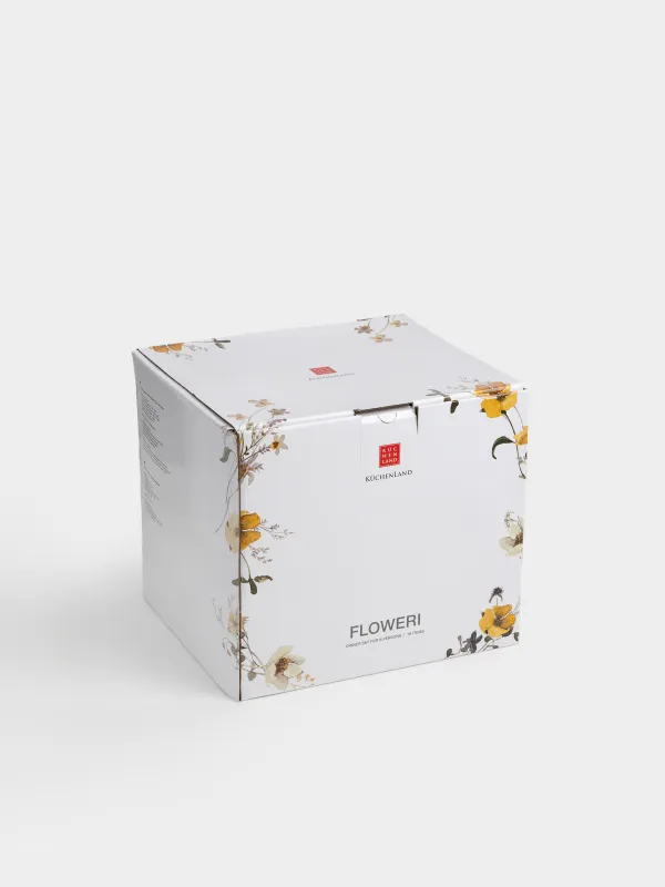 Ас сервизі, 6 адам, 19 зат, фарфор N, ақ, Сары гүлдер, Floweri, image-8