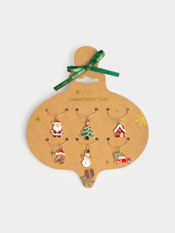 Бокалға арналған аспа, 6 дана, металл/страздар, Жаңа жылдық рәміздер, Christmas time, image-5