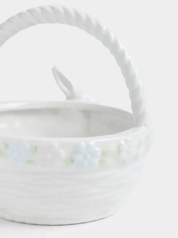 Конфетница, 15х12 см, 410 мл, с ручкой, керамика D, молочная, Кролик с цветами, Rabbit bloome, image-3