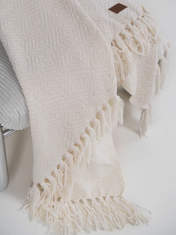 Жамылғы, 130х170 см, шашағы бар, шенилл, сүт түстес, Chenill, image-4