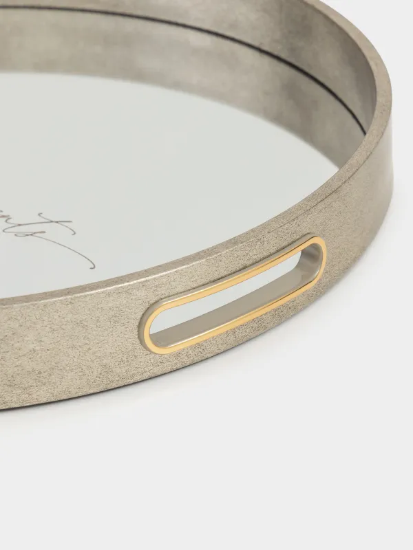 Поднос, 35 см, пластик/стекло, круглый, серебристый, Happiness, Wenory, image-4