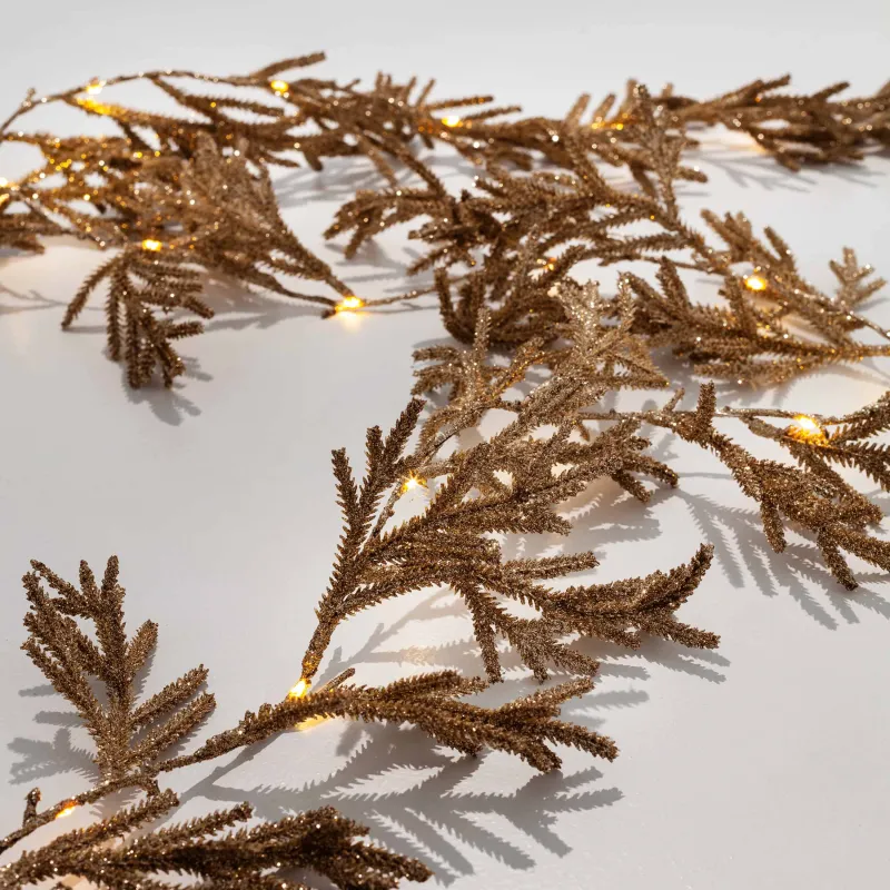 Ветка-гирлянда декоративная, 2 м, с подсветкой, пластик, шампань, Хвоя, Sparkle decor, image-6