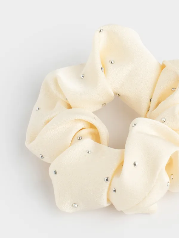 Шашқа арналған резеңке, 6 см, страздары бар, полиэстер, сүт түстес, Silk, image-1