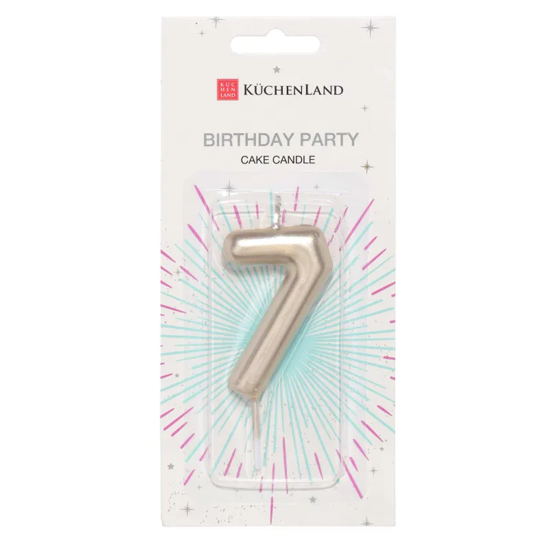 Свеча для торта, 8 см, золотистая, Цифра 7, Birthday party, image-1