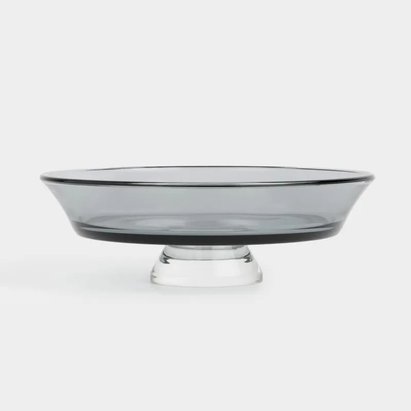 Блюдо на ножке, 20х7 см, стекло, серое, Clear grey