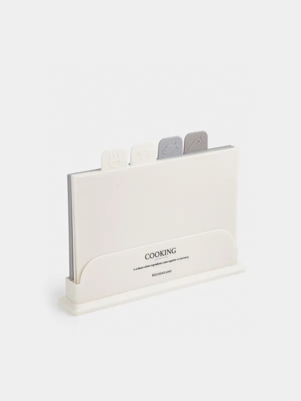 Доска разделочная, 29х19 см, 4 шт, в подставке, пластик, бежевый микс, Course, image-0