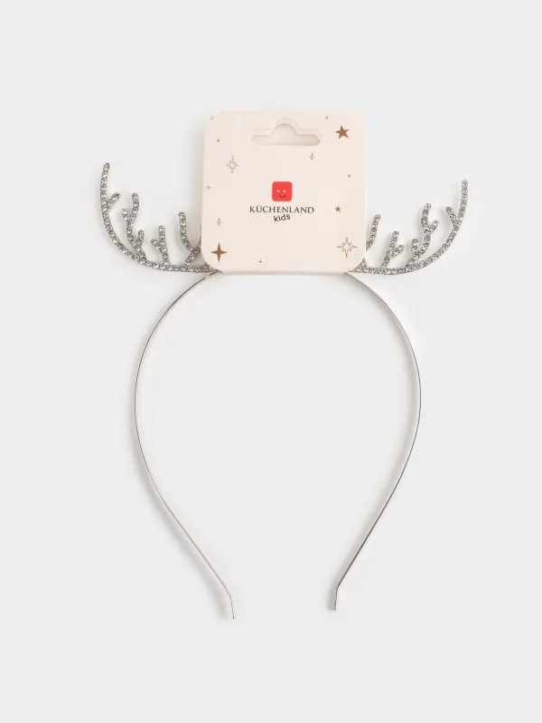 Карнавал тоғыншағы, 19х15 см, балаларға арналған, металл/страздар, күміс, Бұғы мүйізі, Sparkly deer, image-4