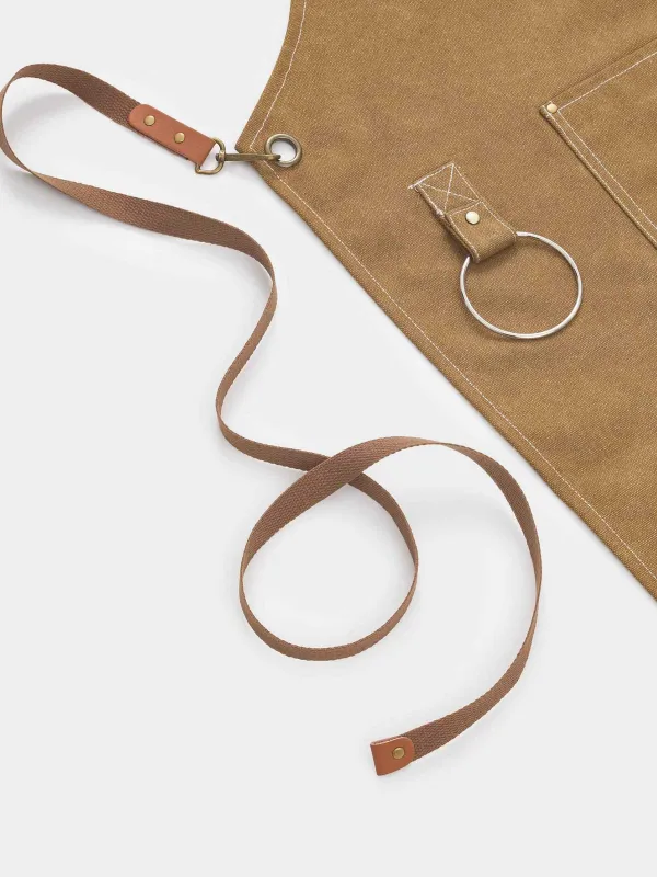 Алжапқыш, 58х78 см, қалталары бар, ұстағышы бар, брезент/жасанды былғары, қоңыр, BBQ, image-3