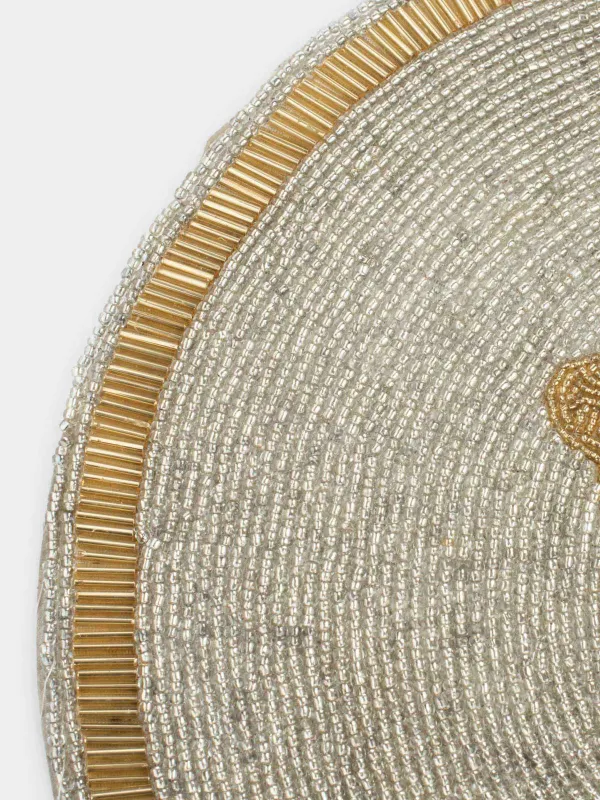 Салфетка под приборы, 36 см, бисер, круглая, молочно-золотистая, Пчела, Art beads, image-2