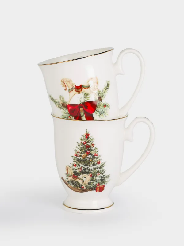 Кружка, 280 мл, 2 шт, фарфор F, Лошадка с елкой/Лошадка с бантом, Christmas miracle classic, image-0