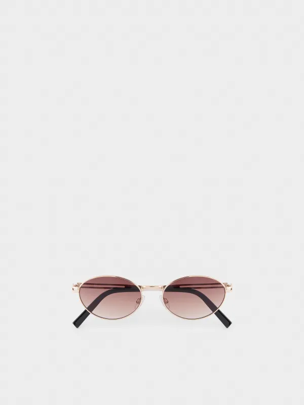Очки солнцезащитные, металл/пластик, овальные, золотисто-коричневые, Round, image-0