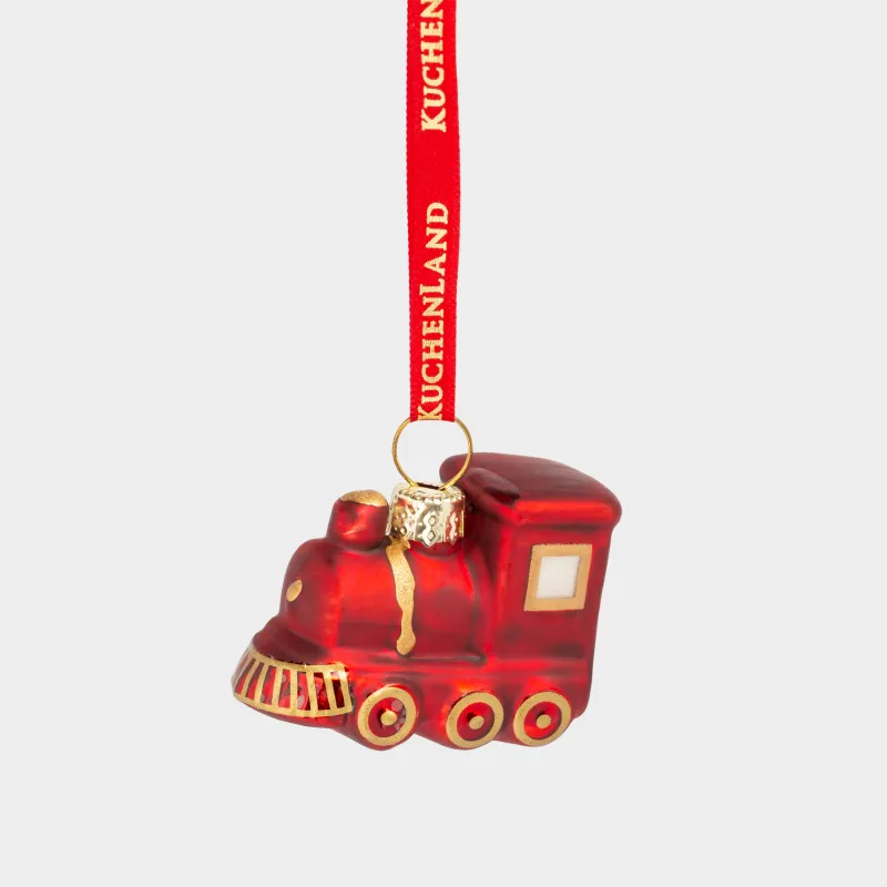 Игрушка елочная, 4 см, стекло, с блестками, красная, Паровоз, Figure christmas
