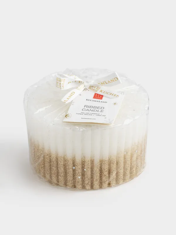 Свеча, 13х8 см, цилиндрическая, с блестками, Ribbed candle, image-4