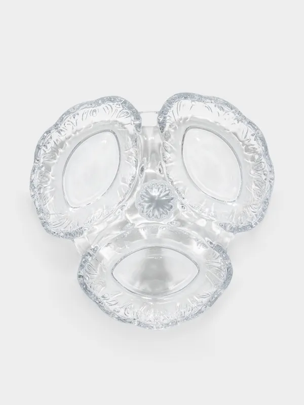 Менажница, с декором, 20х13 см, 3 отд, с ручкой, стекло, Clear pattern, image-3