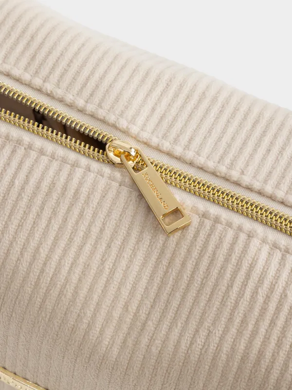 Косметикалық сөмке, 21х15 см, қырлы, барқыт, сарғылт-қоңыр, Moire, image-3