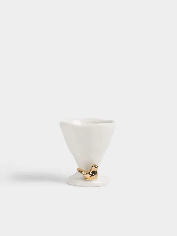 Подставка для яйца, 6 см, фарфор P, молочно-золотистая, Птичка, Birds, image-0