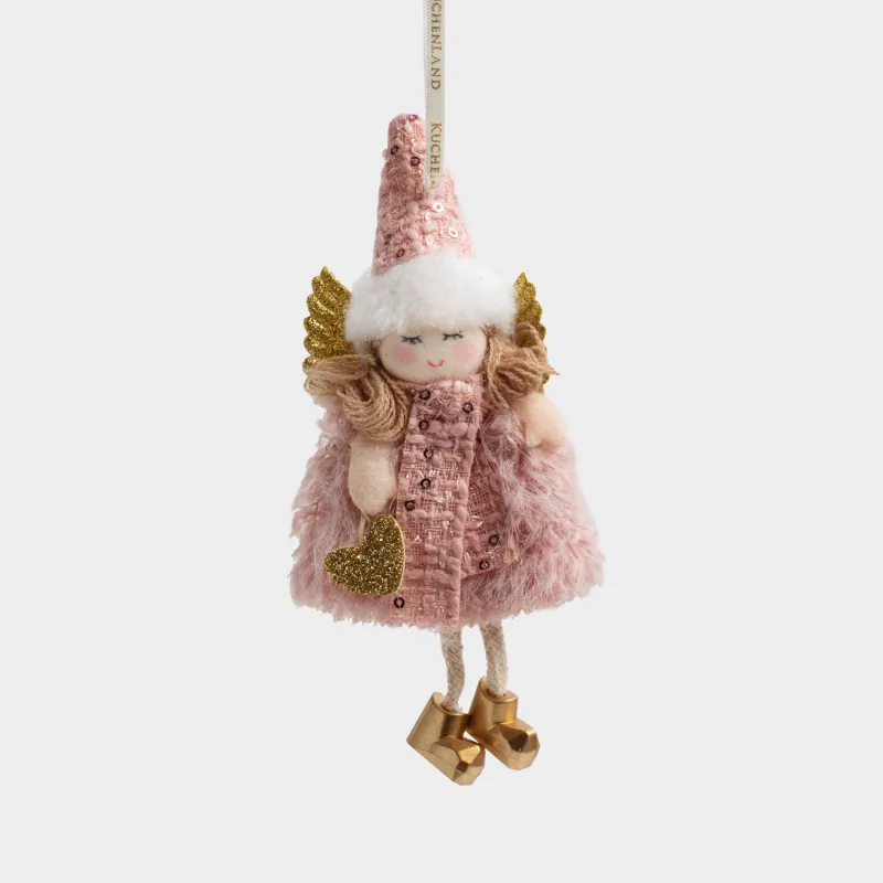 Игрушка елочная, 18 см, полиэстер/пенопласт, розовая, Девочка в шапке и шарфе, Sweet girl