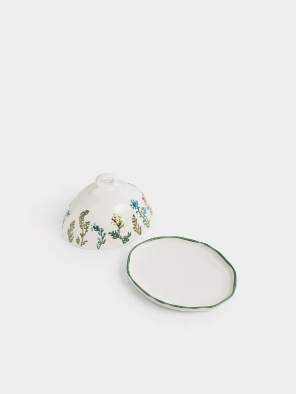 Сары май ыдысы, 19 см, фарфор N, сопақша, сүт түстес, Кракелюрдегі шалғынды гүлдер, Floral meadow, image-4