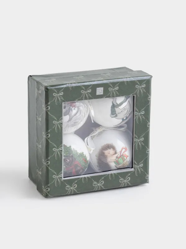 Набор елочных игрушек, 5 см, 4 шт, пенопласт, Шар, Гусь/Лошадка/Мишка/Ежик, Ball print, image-5