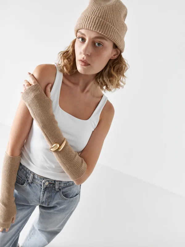 Әйелдер қолғаптары, ұзартылған, бірыңғай өлшем, полиэстер/акрил, құм, Knitting, image-4