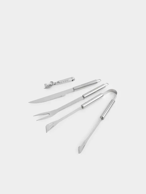 Барбекюге арналған жиынтық, 4 зат, былғарыдан жасалған қабы бар, болат/эко-былғары, BBQ, image-2