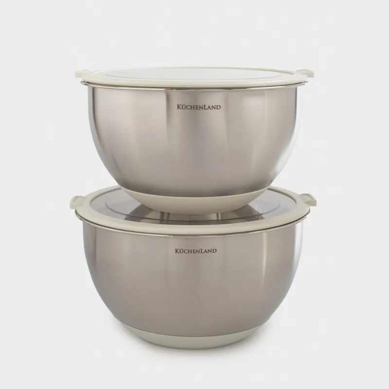 Тегеш, 3/4,5 л, 2 дана, қақпағы бар, түбі сырғуға қарсы, болат/пластик, сарғыш, Terra new