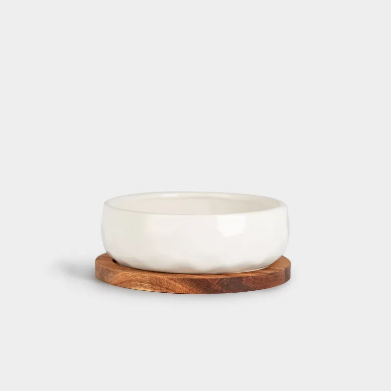 Салат ыдысы, 18х6 см, 890 мл, стендте, керамика/ағаш, сүт түстес, Мыжылған әсер, Crumple kitchen