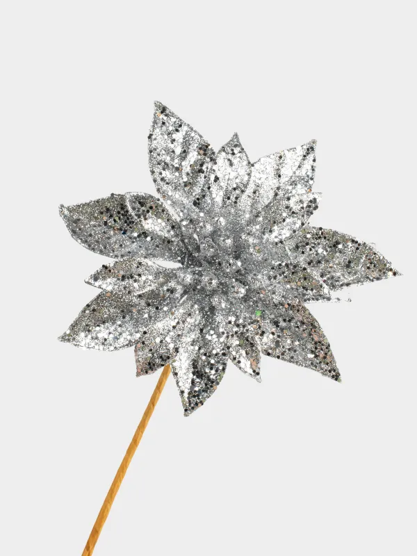 Сәндік әшекей, 13 см, пластик, күміс, Пуансеттия, Flower decor, image-3