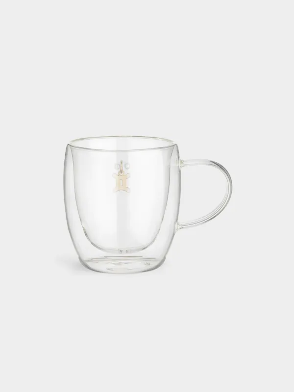 Кружка, 280 мл, стекло Б/металл, с золотистой подвеской, Близнецы, Air figure zodiac, image-2