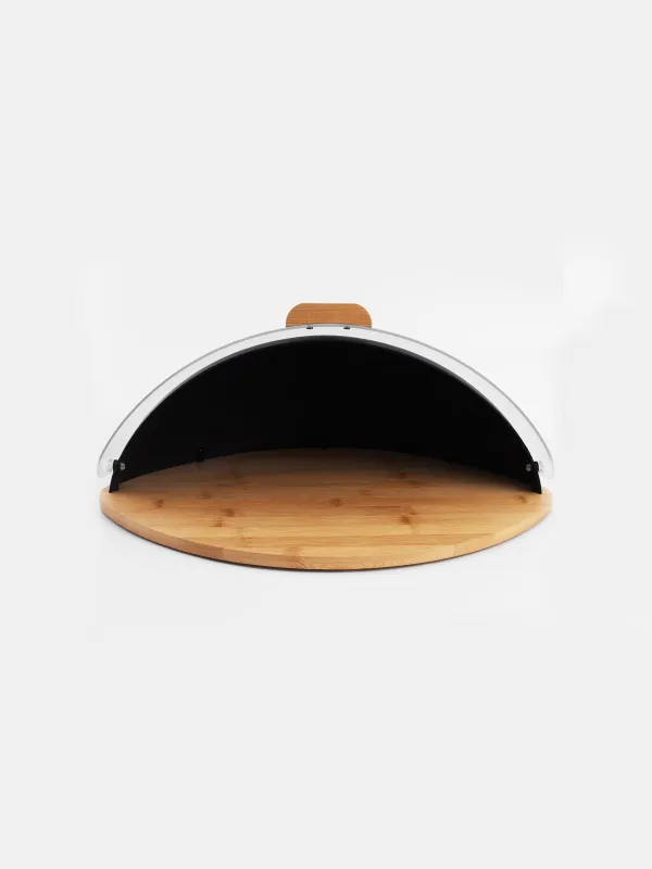 Хлебница, 44х28х15 см, пластик/бамбук, овальная, черная, Black style, image-1