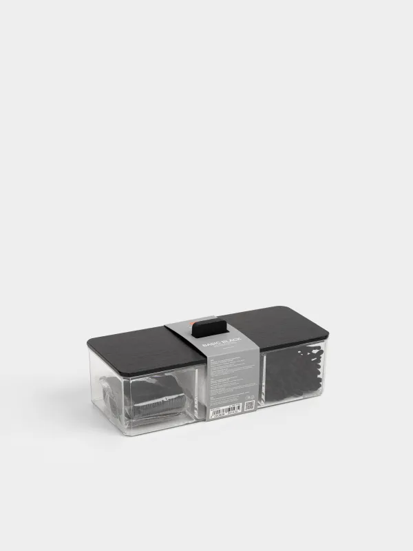 Мақта жастықшалары/таяқшалары/тіс жіптері бар контейнер, 23х8 см, 3 бөлік, пластик, Basic black, image-1