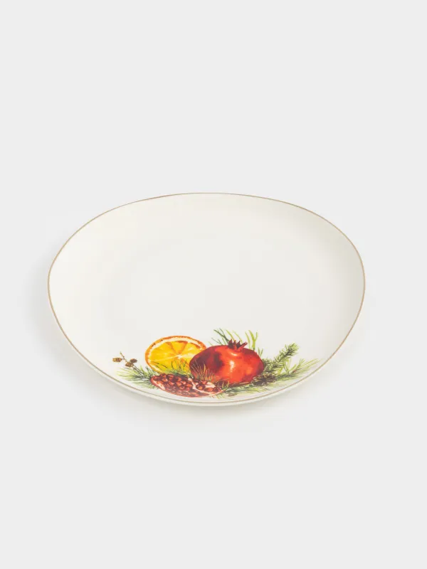 Тіскебасар тәрелкесі, 21 см, фарфор N, ақ, алтын жиектері бар, Анар мен апельсин, Christmas miracle, image-1