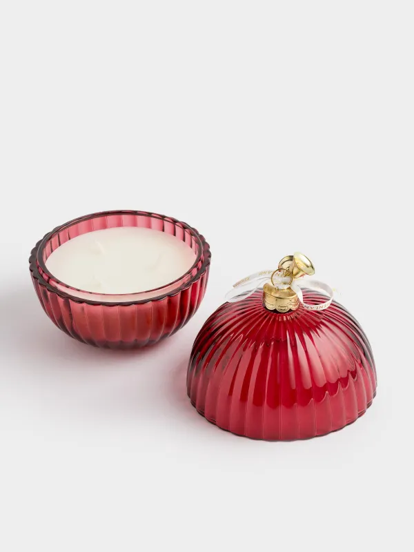 Хош иісті шам, 12х13 см, шам ұстағышта, қақпағы бар, шыны, қызыл, жидек, Christmas traditions, image-2