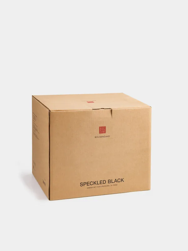 Ас сервизі, 6 адам, 18 зат, керамика, ақ, қара жиегі бар, дақты, Speckled black, image-8
