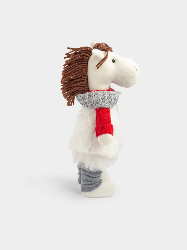 Сәндік бұйым, 33 см, полиэстер, сарғылт-қоңыр және сұр, Қызыл свитер киген жылқы, Cute horse, image-1