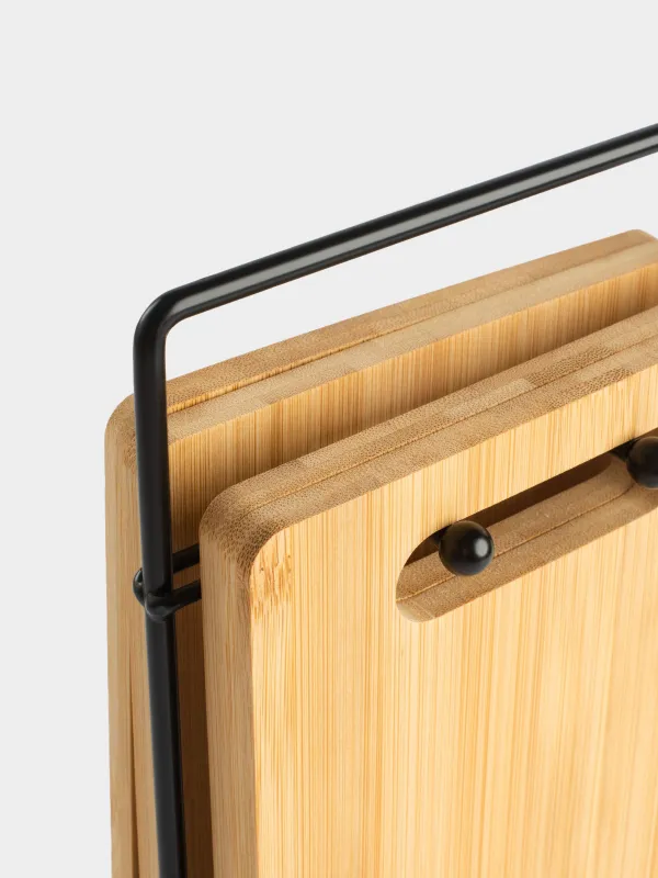 Кесу тақтасы,, 22х14 см, 4 дана, тұғырда, бамбук/болат, тікбұрышты, Bamboo, image-6