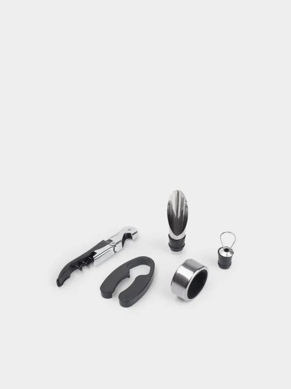 Сомелье жиынтығы, 4 зат, қорапта, болат / пластик / ағаш, қара, шахмат, бар, image-4